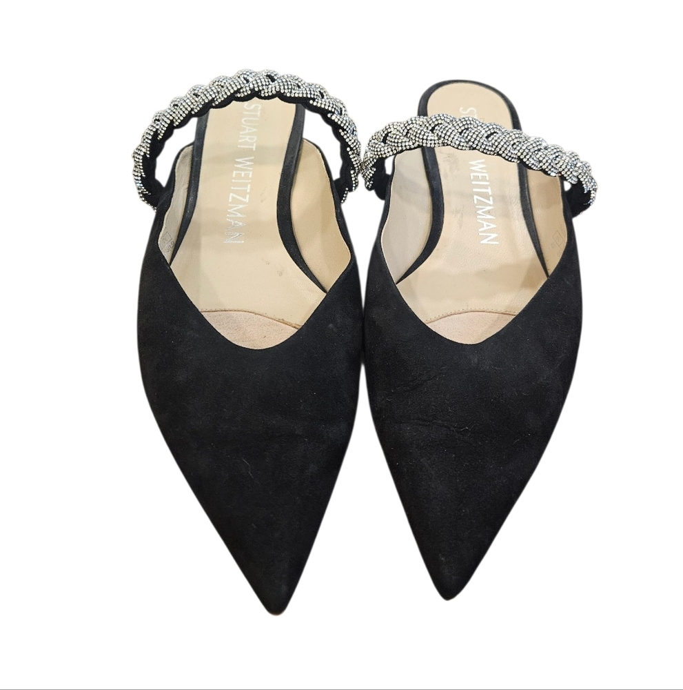Stuart Weitzman Black Mules with Embellished Straps